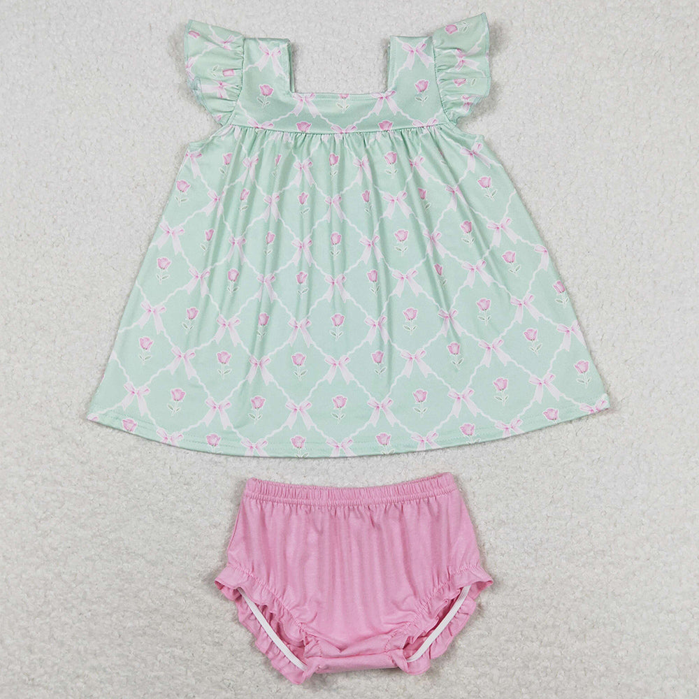 Baby Girls Clothes Green Bows Top Bummies Sets GBO0353