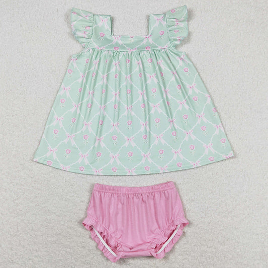 Baby Girls Clothes Green Bows Top Bummies Sets GBO0353