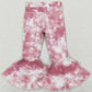 Baby Girls Clothes Pink Tie Dye Double Ruffle Bell Flare Denim Pants P0399