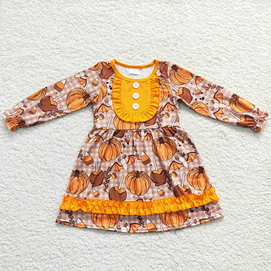 Boutique Girls Dress Halloween Pumpkin Long Sleeve Dresses GLD0343