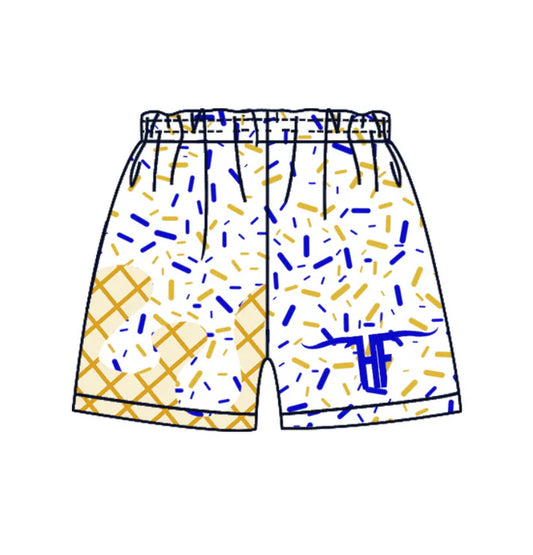 MOQ 5 pcs white blue ice cream sprinkle kids boys team shorts 8.20
