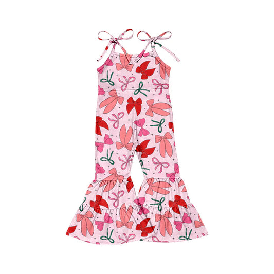 Preorder (moq 8)Baby Girls Straps Green Red Bows Stars Christmas Bell Bottom Jumpsuits 9.17