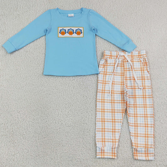 Baby Boys Clothes Embroidery Pumpkins Turkey Pockets Pant Thanksgivings Clothes Sets BLP1498