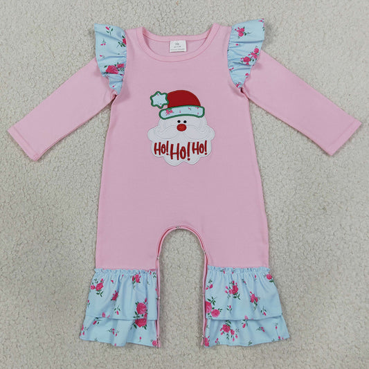 Baby Girls Rompers Embroidery Flowers Santa Christmas Ruffle Pant Rompers LR3215