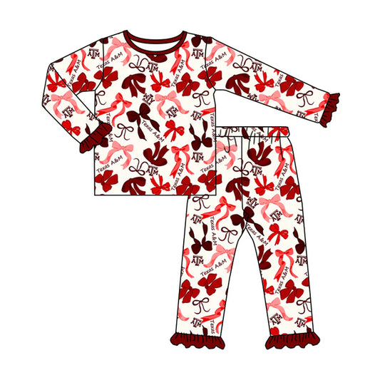 Preorder MOQ 5 Long sleeves A T M bow kids girls team pajamas 8.27