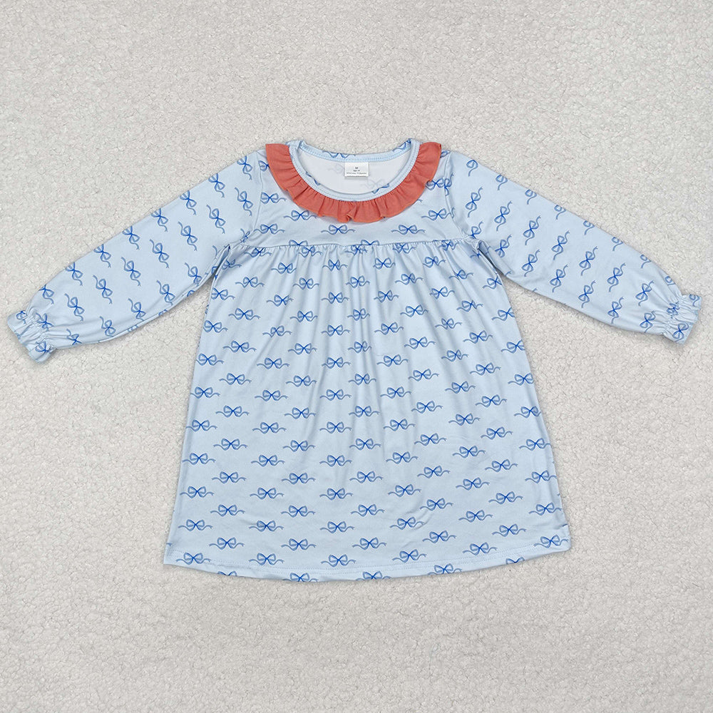 Baby Girls Dress Blue Bows Knee Length Dresses GLD0865