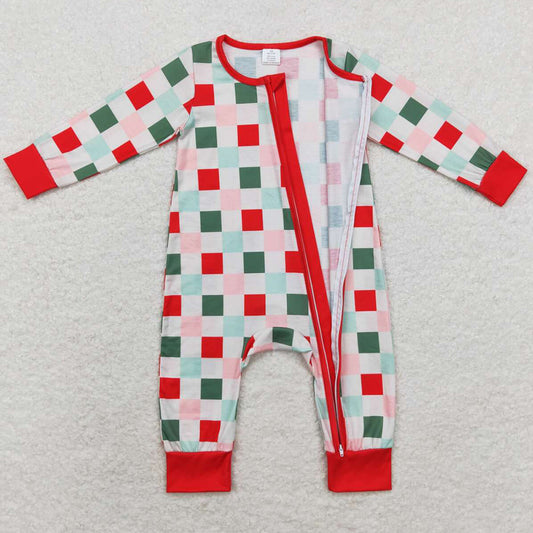 Infant Baby Rompers Christmas Redheckered Zip Bamboo Rompers LR1197