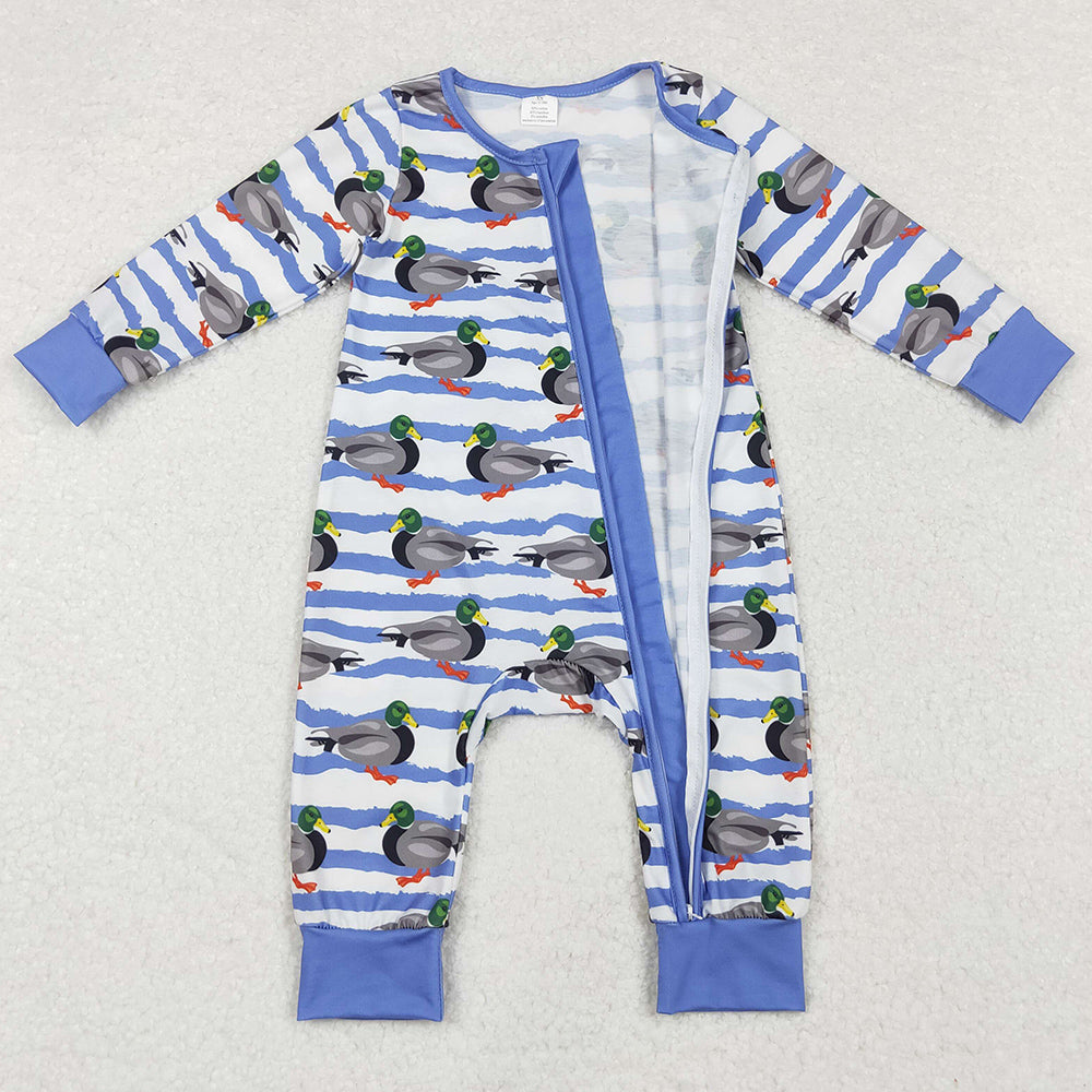 Baby Infant Boys Rompers Fall Stripes Ducks Bamboo Zip Rompers preorder LR1645