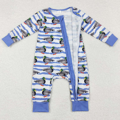Baby Infant Boys Rompers Fall Stripes Ducks Bamboo Zip Rompers preorder LR1645