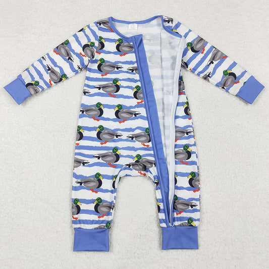 Baby Infant Boys Rompers Fall Stripes Ducks Bamboo Zip Rompers preorder LR1645