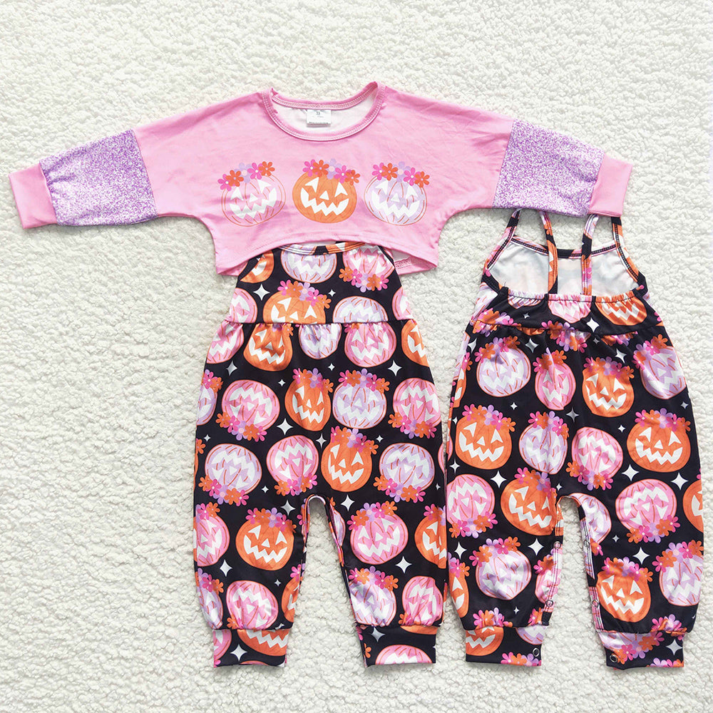 New Fashion Halloween Girls Clothes Jumpsuit Pumpkin Sets GLP0686