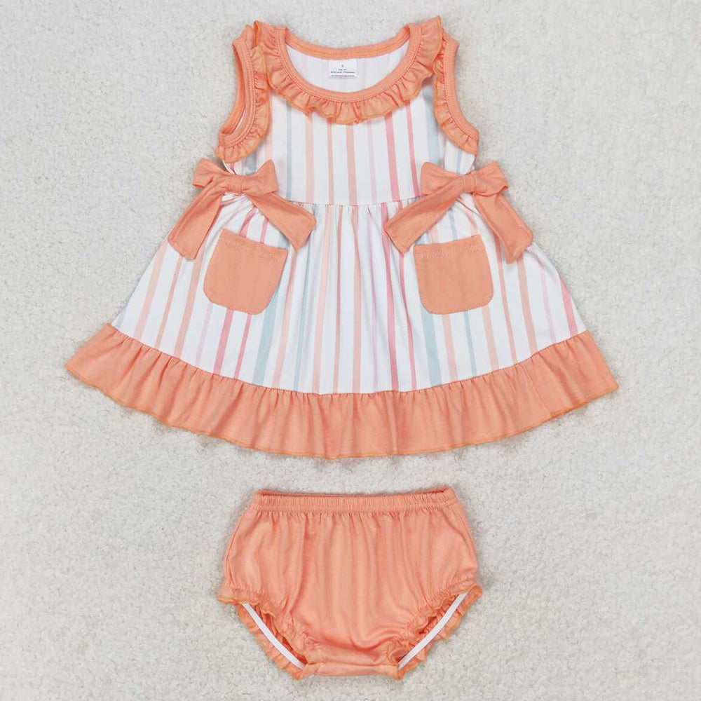 Baby Girls Clothes Orange Stripes Sleeveless Top Summer Bummies Sets GBO0293