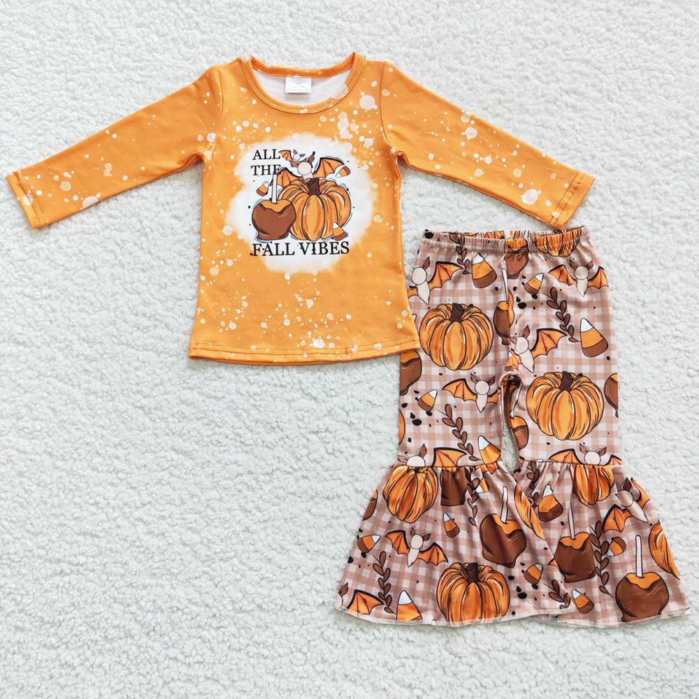 Wholesale Baby Girls Clothes Pumpkin Long Sleeve Bell Pants Sets GLP0702