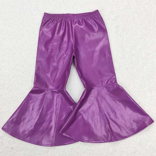 Cute Girls Leather Pants Purple Baby Girl Bell Bottom Pant P0419