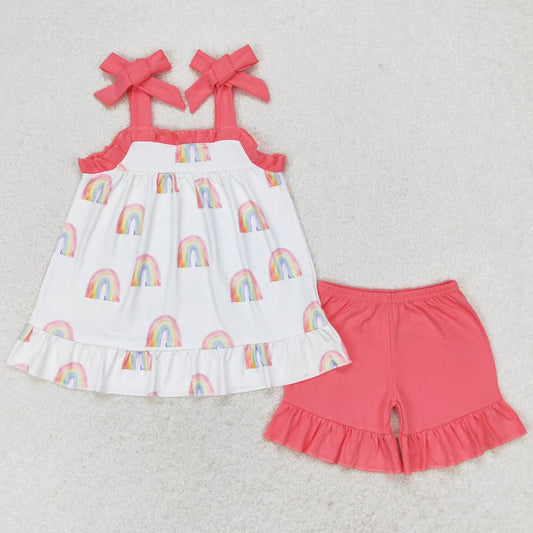 Baby Girls Clothes Rainbow Bows Tunic Ruffle Shorts Sets GSSO0989