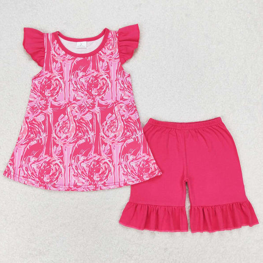 Baby Girls Clothes Flamingo Pink Tunic Ruffle Shorts Clothes Sets GSSO1087