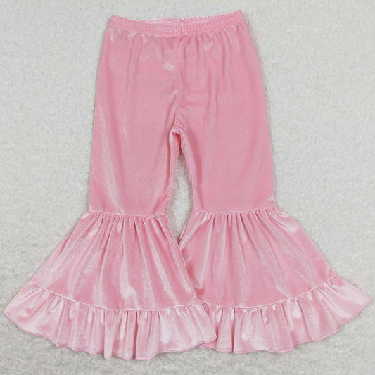 Baby Girls Pants Pink Velvet Ruffle Bell Bottom Pants P0416