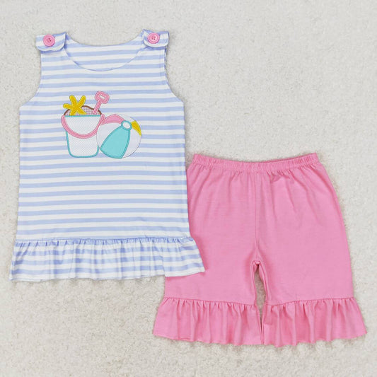 Baby Girls Clothes Sand Ball Summer Tee Shirts Top Ruffle Shorts Sets GSSO1442