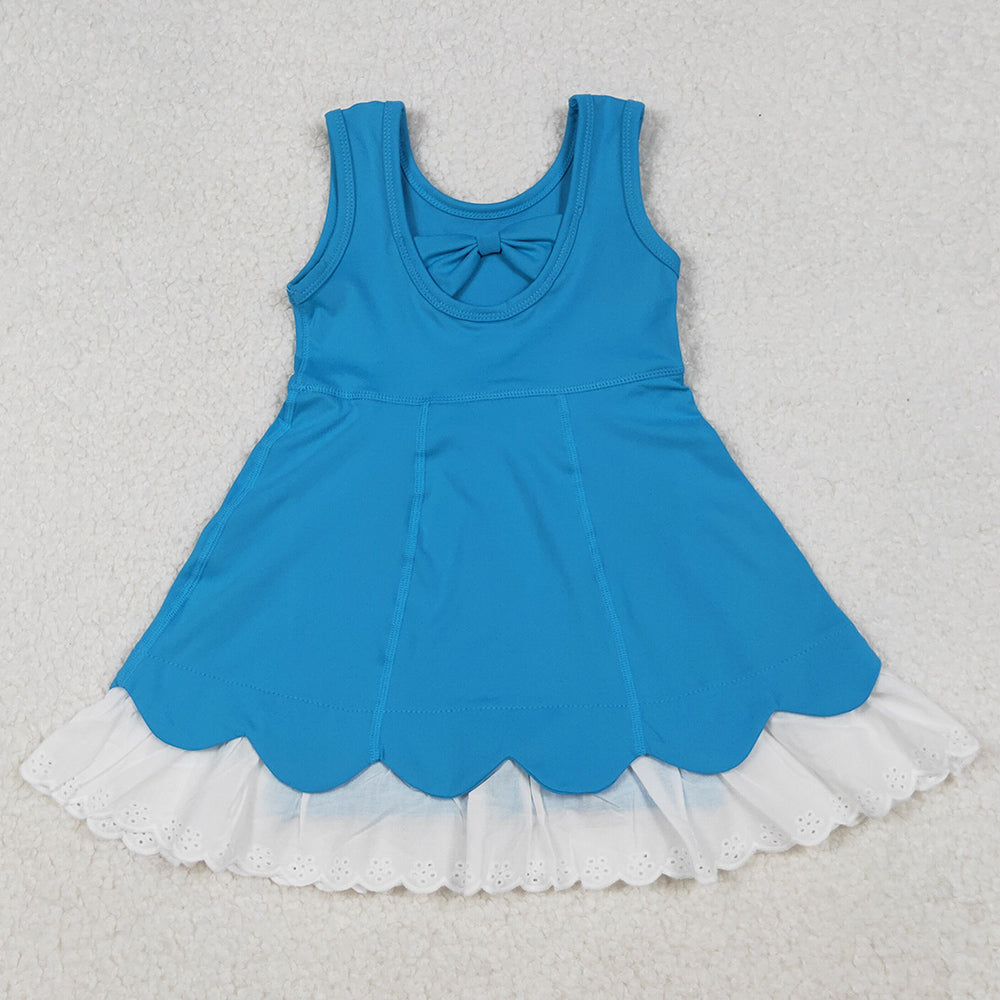 Baby Girls Dress Blue Sleeveless Lace Ruffle Yoga Active Knee Length Dresses GSD2680 10.2