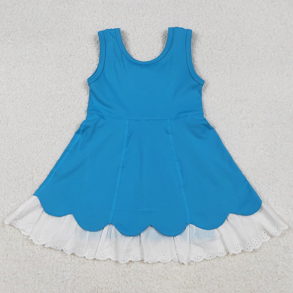 Baby Girls Dress Blue Sleeveless Lace Ruffle Yoga Active Knee Length Dresses GSD2680 10.2