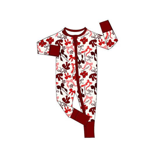 Preorder(moq 5)long sleeves A T M bows baby team zip romper 8.27