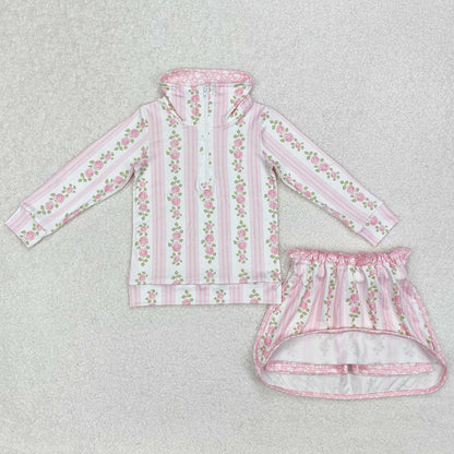 Baby Girls Clothes Pink Flowers Zip Top Skirt Skort Bottoms Sets GLD1002 3.10