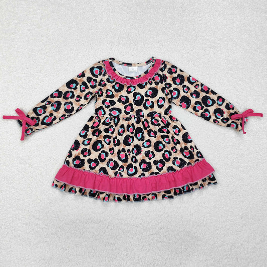 Baby Girls Dress Pink Leopard Ruffle Knee Length Dresses GLD0832