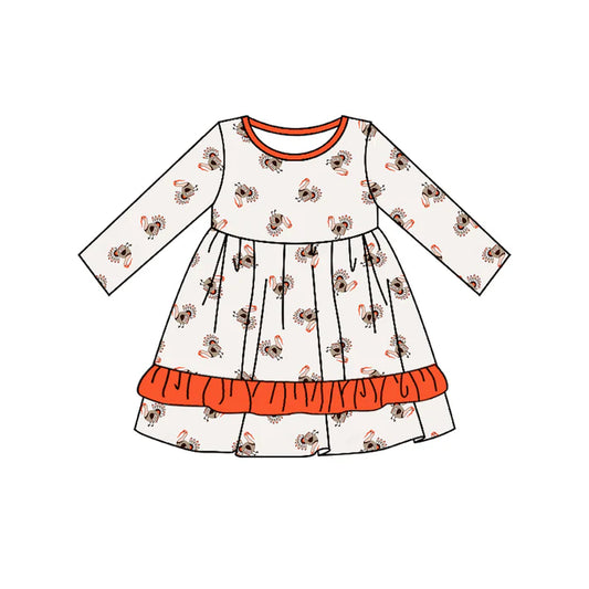 Preorder moq 5 Baby Girls Long Sleeves Turkey Plaid Ruffle Knee Length Dresses 5.2