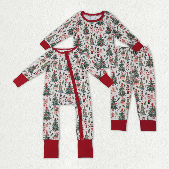 Sibling Baby Boys Christmas Trees Soldiers Gifts Top Pants Pajamas Sets Zipper Footie Rompers BLP1206 11.5