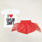 Baby Girls Clothes I Love Singer Shirts Tops Red Leather Tassel Shorts Sets GSSO1030