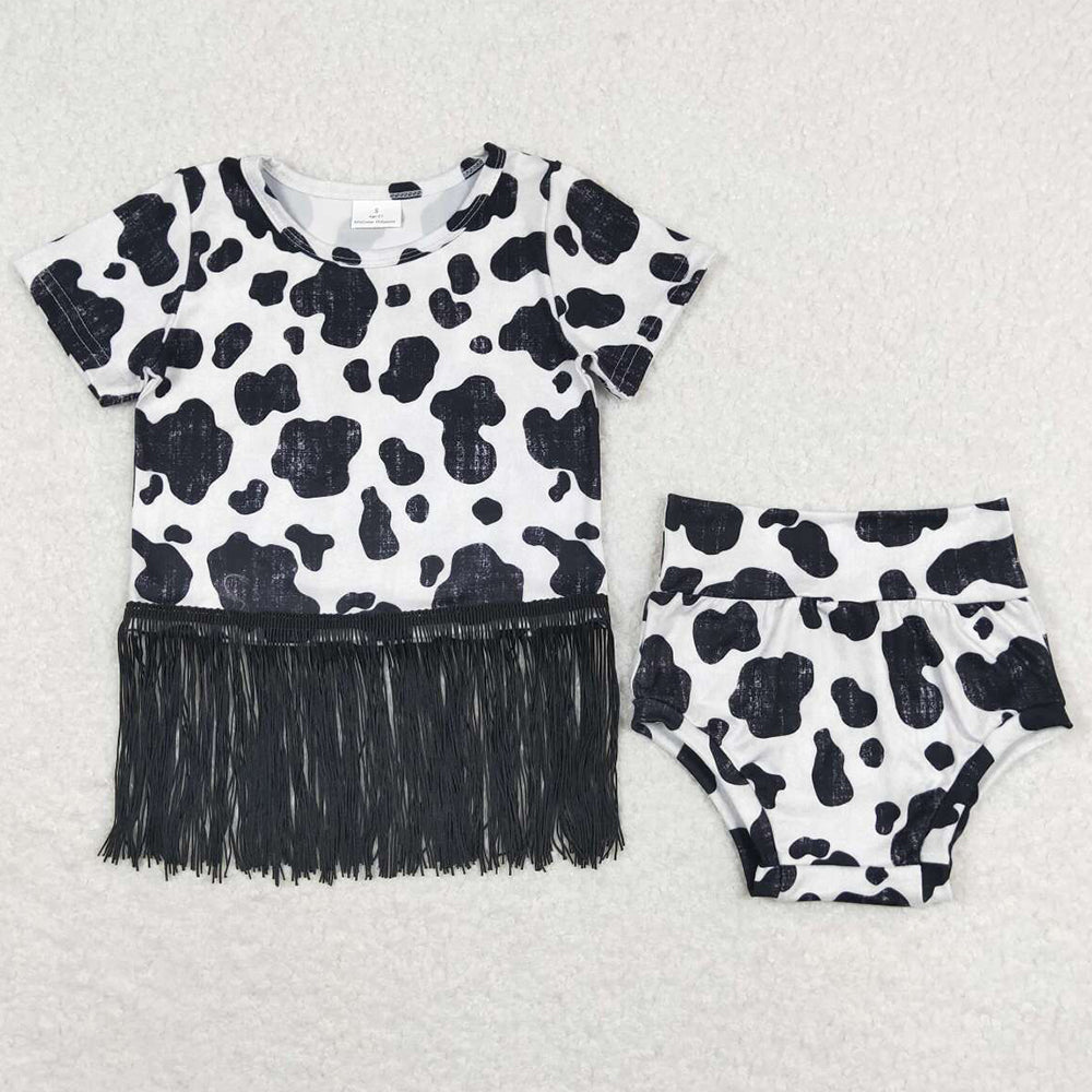 Baby Girls Clothes Cow Black White Shirt Top Bummies Clothes Sets GBO0273