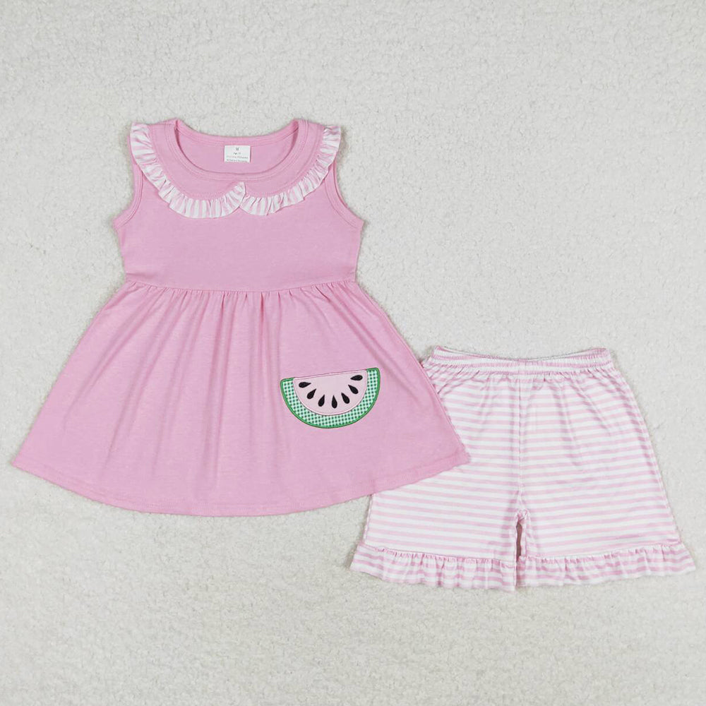 Baby Girls Clothes Watermelon Pink Tunic Top Ruffle Shorts Clothes Sets GSSO1055