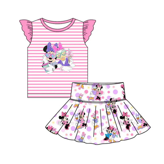 Preorder (moq 5)Baby Girls Pink Mouse Top Cartoon Skorts Clothes Sets 6.14