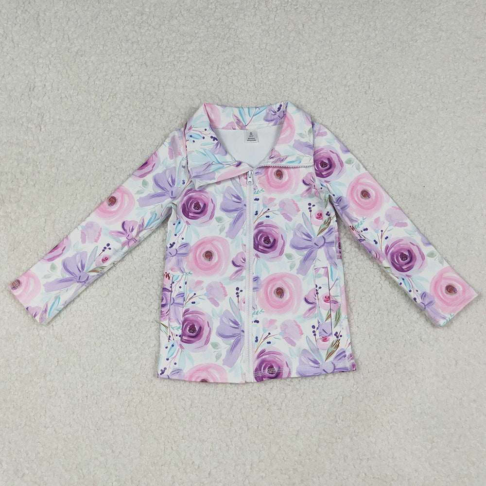 Baby Girls Clothes Purple Floral Bows Zipper Pockets Yoga Active Jackets Top GT1083 10.3