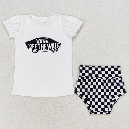 Baby Girls Clothes Bummies White Words Shirts Top Checkered Bummies Sets GBO0284