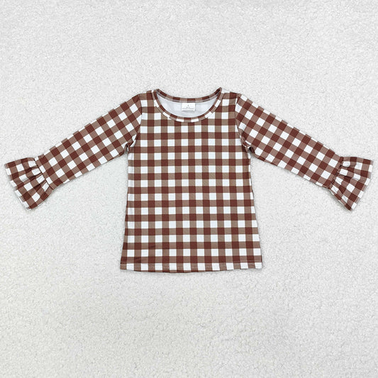 Baby Girls Clothes Brown Checkered Long Sleeve Tee Shirts Tops GT0738