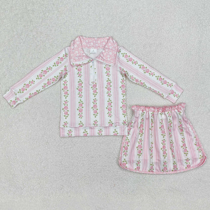Baby Girls Clothes Pink Flowers Zip Top Skirt Skort Bottoms Sets GLD1002 3.10