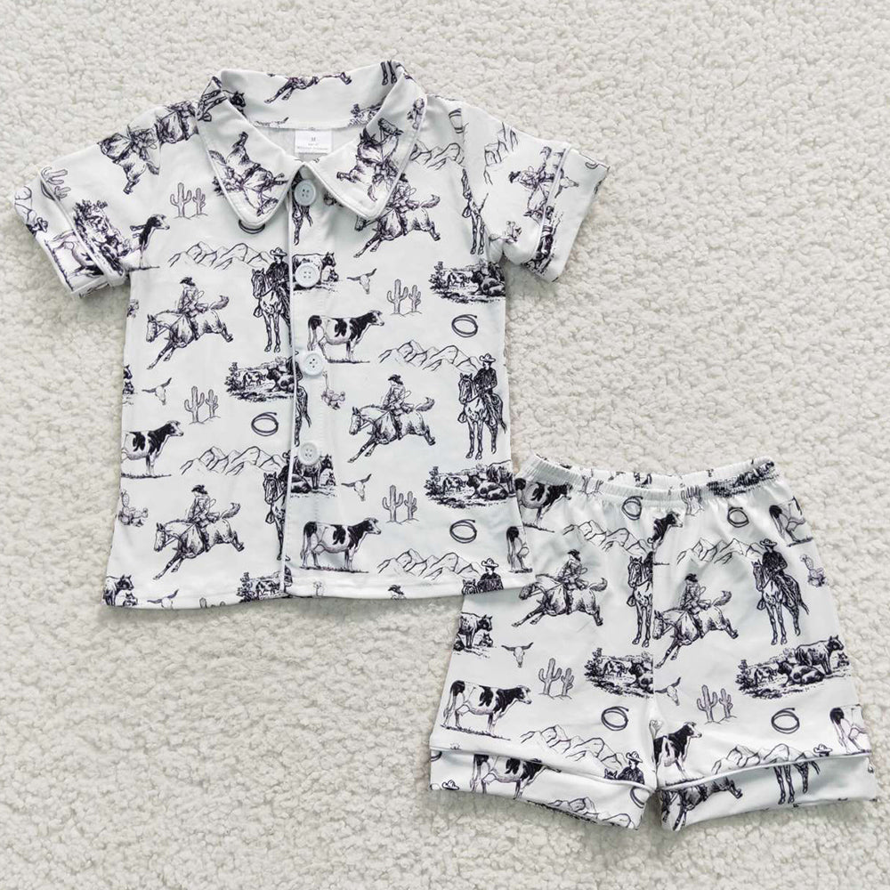 Boutique Baby Girls Pajamas Western Farms Shorts Pajamas Set BSSO0275