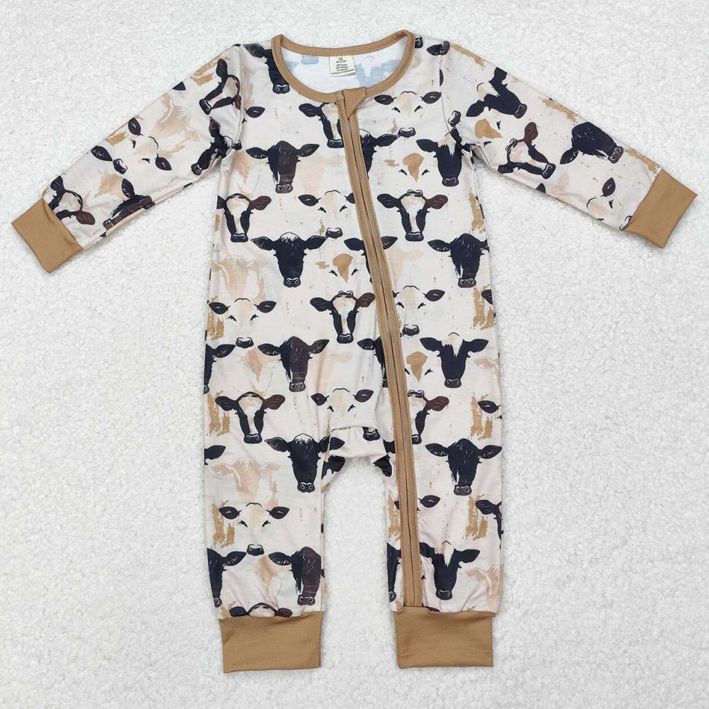 Baby Infant Boys Rompers Western Cow Black Zip Rompers LR1799