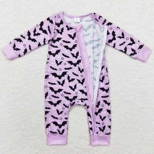 Baby Infant Girls Rompers Halloween Lavender Bats Zip Bamboo Sleepers Rompers LR1097