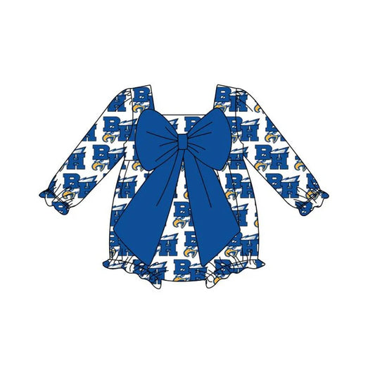 Preorder (moq 8)Baby Girls BH Eagle Blue Bow Rompers 9.6