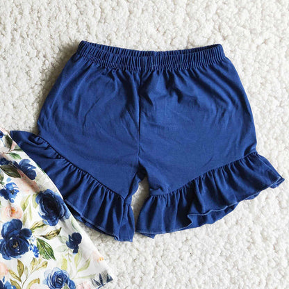 Hot Sale Baby Girls Clothes Flower Printed Summer Girls Clothing Short Sleeve Set D7-19