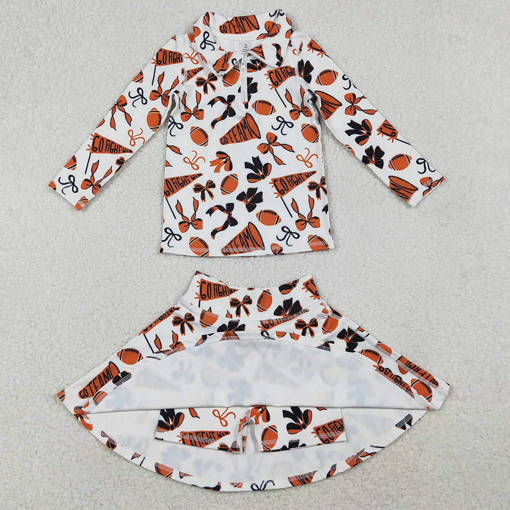 Baby Girls Clothes Orange Black Bows Zipper Pullovers Skorts Yoga Active Clothes Set GLD1285 10.21