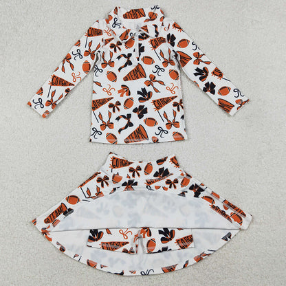 Baby Girls Clothes Orange Black Bows Zipper Pullovers Skorts Yoga Active Clothes Set GLD1285 10.21