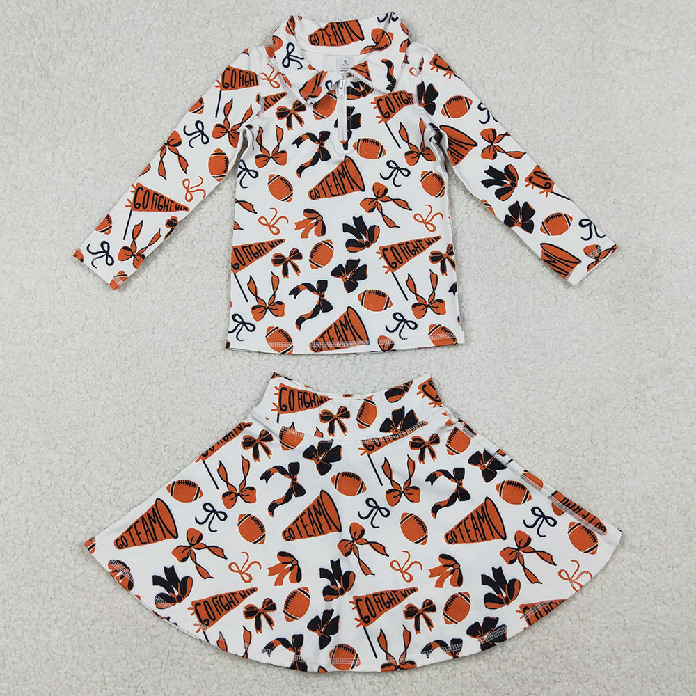 Baby Girls Clothes Orange Black Bows Zipper Pullovers Skorts Yoga Active Clothes Set GLD1285 10.21