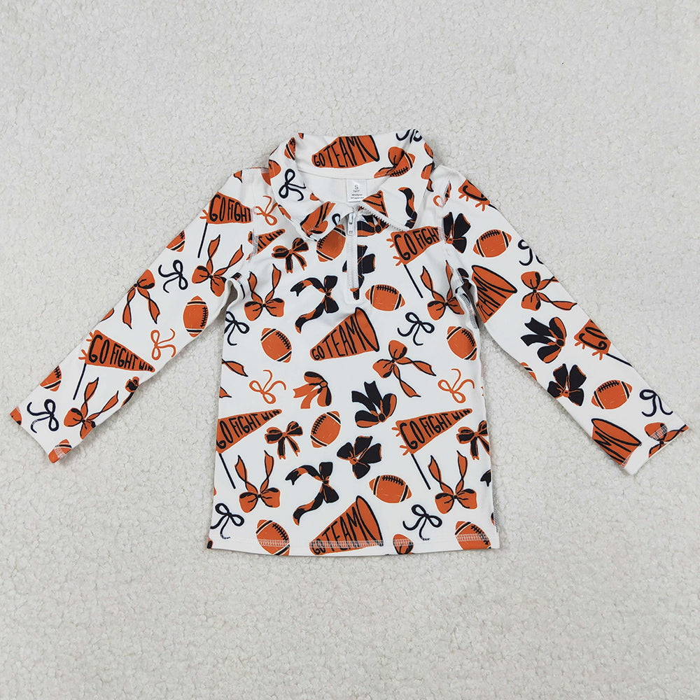 Baby Girls Yoga Clothes Tops Orange Black Bows Go Team Yoga Active Zipper Pullovers Top GT1197 10.21