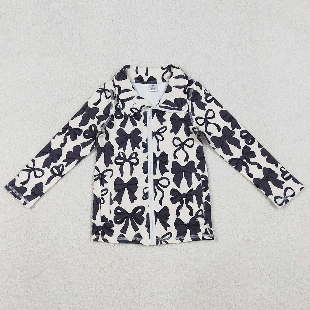 Baby Girls Clothes Long Sleeves Black Bows Zipper Pockets Yoga Jacket Tops GT1084 11.1