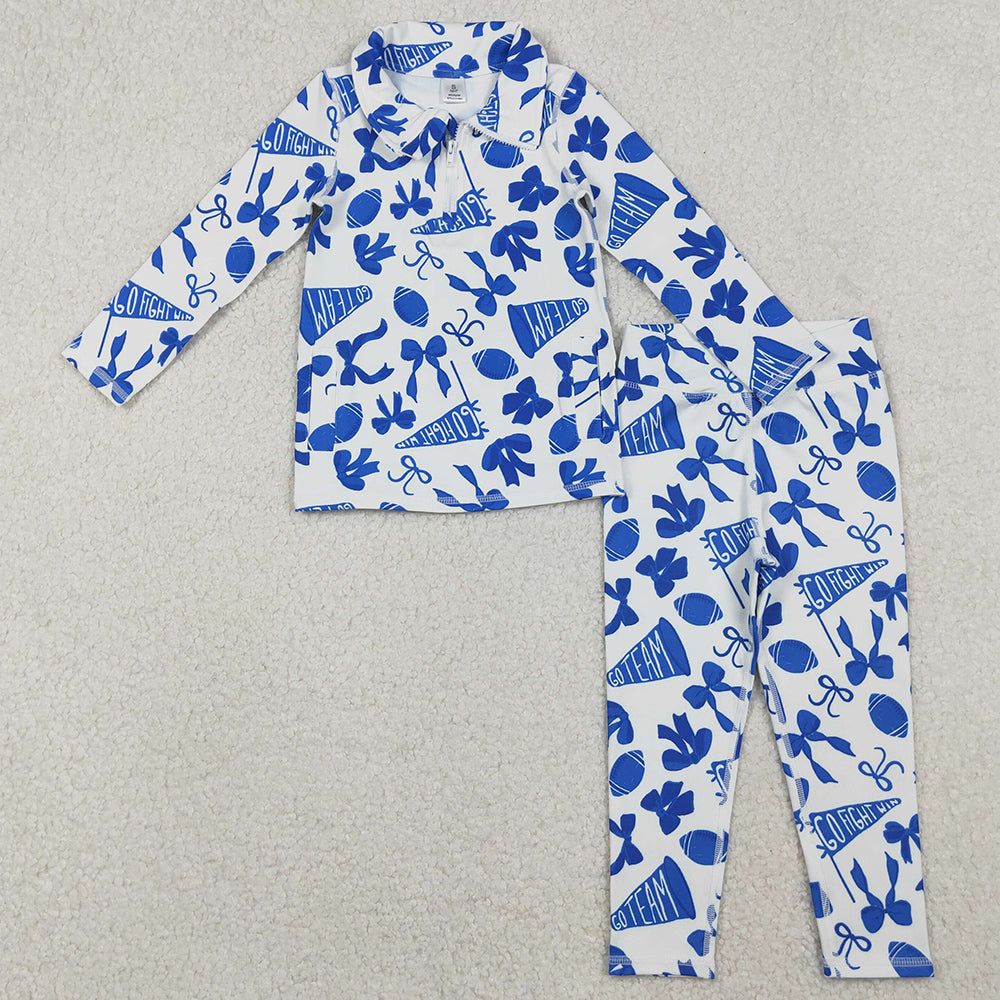 Baby Girls Clothes Blue Bows Footballs Go Teams Pullovers Leggings Yoga Active Clothes Set GLP2761 11.1