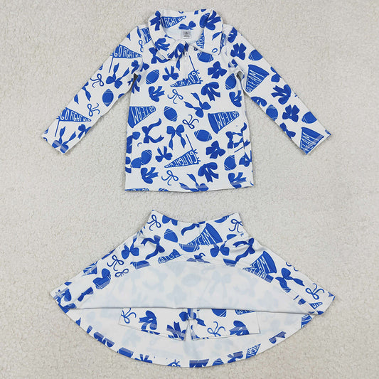 Baby Girls Clothes Blue Bows Go Team Zipper Pullovers Skirts Shorts Yoga Active Clothes Set GLD1283 11.1