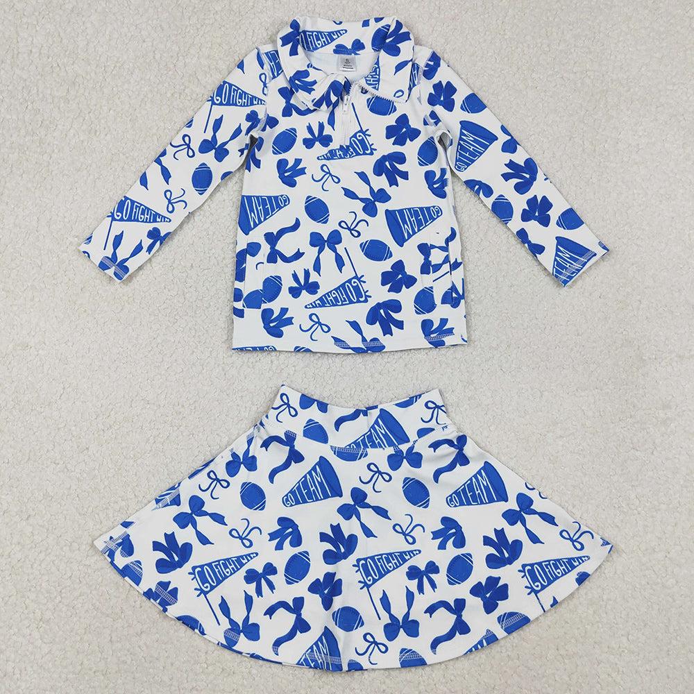 Baby Girls Clothes Blue Bows Go Team Zipper Pullovers Skirts Shorts Yoga Active Clothes Set GLD1283 11.1